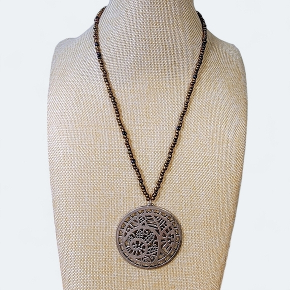 Beaded Necklace with Metal Pendant - Picture 4 of 17